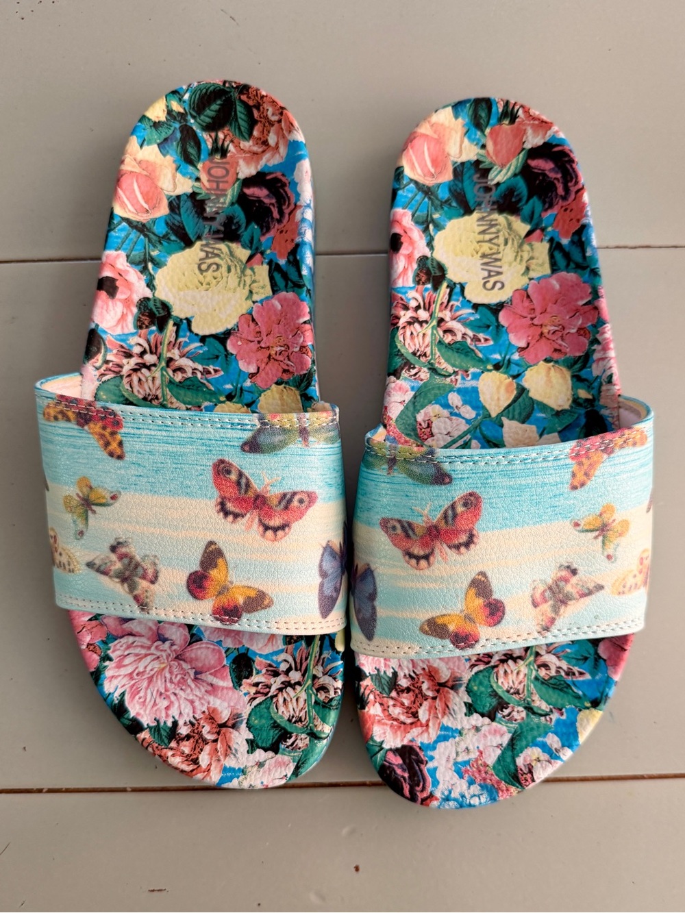 Johnny Was Costa Azul Butterfly Pool Slide Sandals size 9
